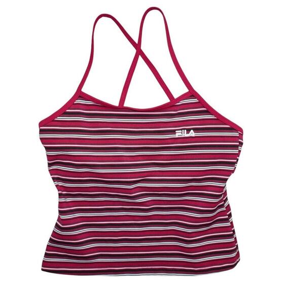 Y2K FILA Pink Striped Criss Cross Tankini Top – Made in USA – Retro Swim - Picture 1 of 6